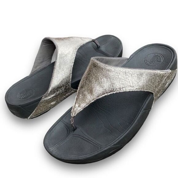 FitFlop Lulu Shimmer Print Flip Flop Comfort Platform Sandal Women’s size 10 - Picture 14 of 14